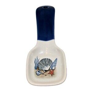 Otagiri Spoon Rest Ceramic Seashells Blue White Japan Beach Ocean Sea Life Gift